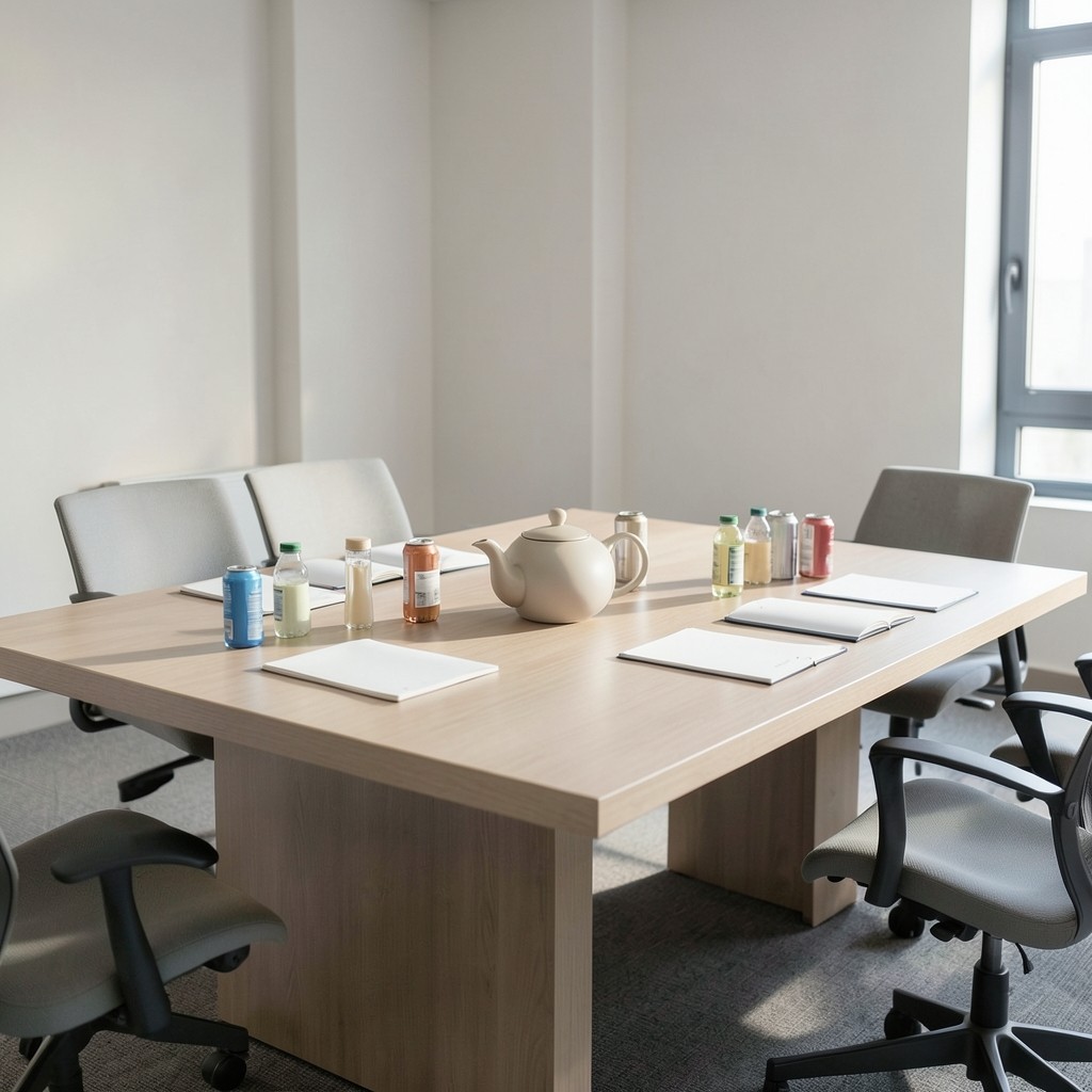 Researchers reviewing beverage pack samples at a bright meeting table